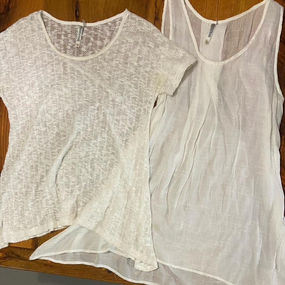 Mono Reno Set of TWO White Sheer Tops, Bathing Suit Cover Ups, Size Small